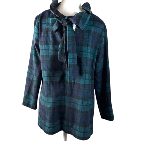 Tuckernuck Blackwatch Plaid Faye Blouse XL Bow Tie Ruffle Collar Wool Blend - Picture 4 of 13
